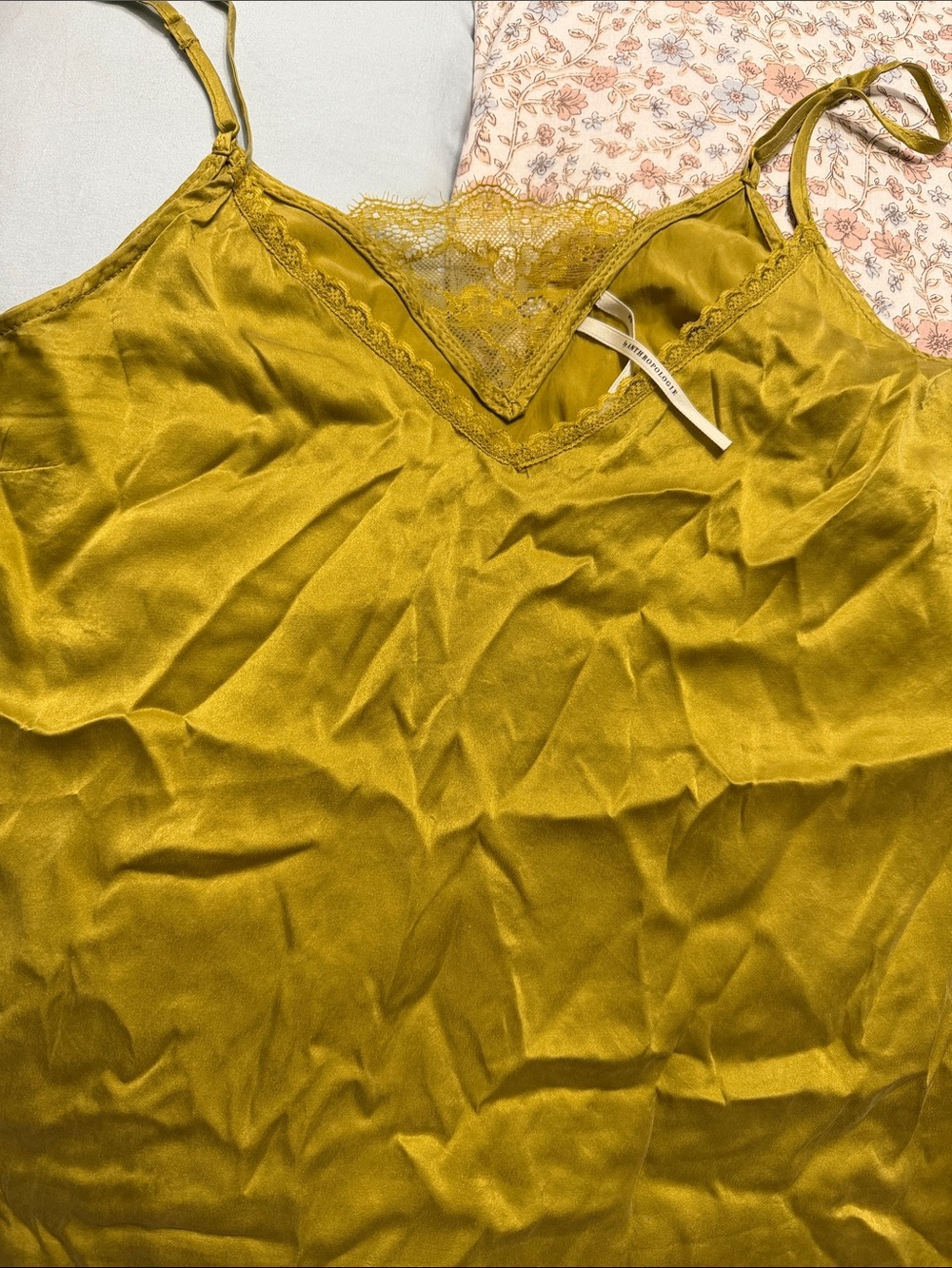 Anthropologie greenish 100% silk Lace-Trim Cami